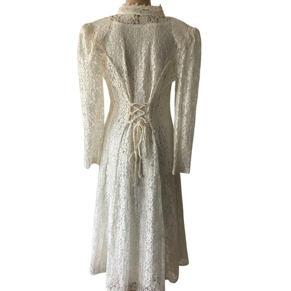 Vintage Dana Scott 2 Layer Lace size 7/8 Midi Dress - Picture 4 of 16